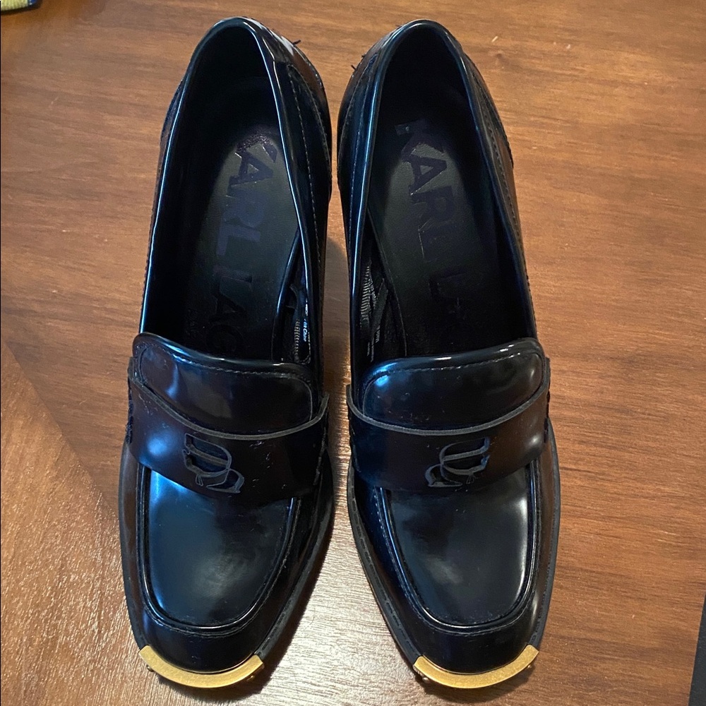 Karl Lagerfeld Black Loafers with Gold Detail
